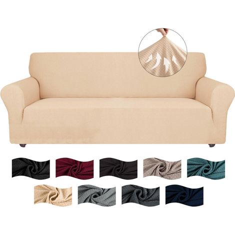 Elastischer Sofabezug 4 Sitzer mit Armlehnen, rutschfest, waschbar, Jacquard, Beige (1/5)