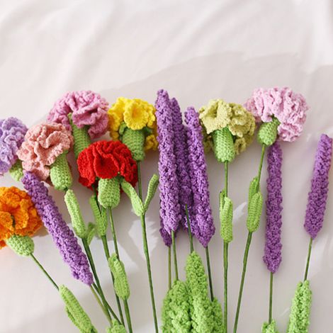 Bouquet de fleurs artificielles en laine tissée à la main, œillets décoratifs