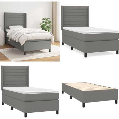 Boxspringbett mit Matratze Dunkelgrau 90x200 cm Stoff - Boxspringbett - Doppelbett - Bettenrahmen - Lattenrost - Matratze - Home & Living (1/5)