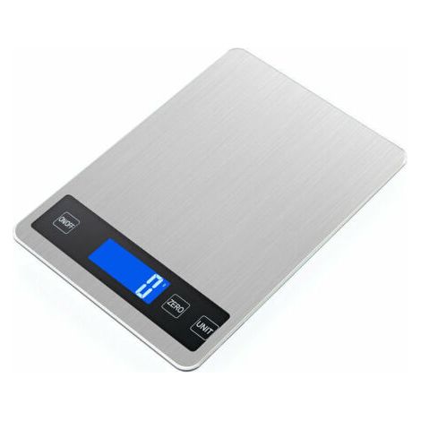 Balance de cuisine multifonctions compacte & élégante, balance culinaire précision 1 g, pèse aliment jusqu'à 5 kg - acier inoxydable(batterie anglaise métal blanc 5kg/1g)-Karteo (1/4)