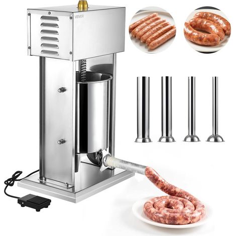 Poussoir à Saucisses Électrique VEVOR 10 L Machine Verticale Acier Inox 304 avec Pédale et 4 Tubes EVS-10L (1/5)