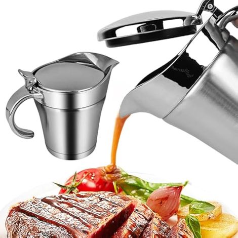 Saucière thermique en acier inoxydable - Avec couvercle à charnière - 500 ml - Bol à sauce double isolation argentée - Pot isotherme pour sauce vanille, sauce, crème, mayonnaise, lait (1/5)
