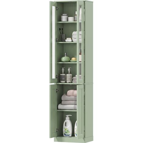 Meuble de Salle de Bain 6 niveaux, Meuble de Rangement avec 4 Portes à Fermeture Douce et Étagères Réglables, Vert (1/5)