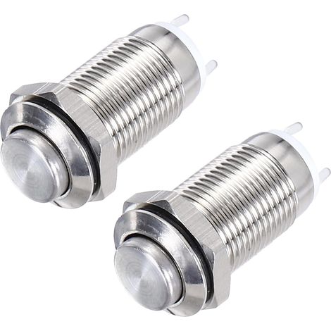 Interrupteur à Bouton-Poussoir en Métal à Verrouillage 10 mm de Diamètre de Montage 1No avec Voyant Led Argenté, Tête Haute, Lot de 2 (1/5)