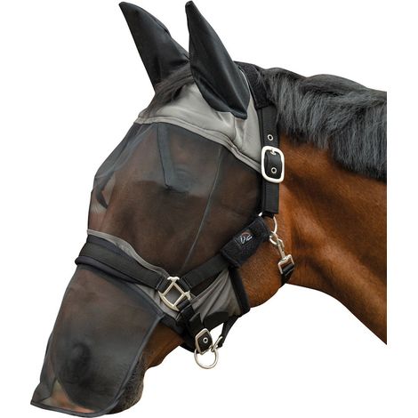 Mini shettland, grigio fango: Maschera antimosche con coprimuso agganciabile alla cavezza (1/5)