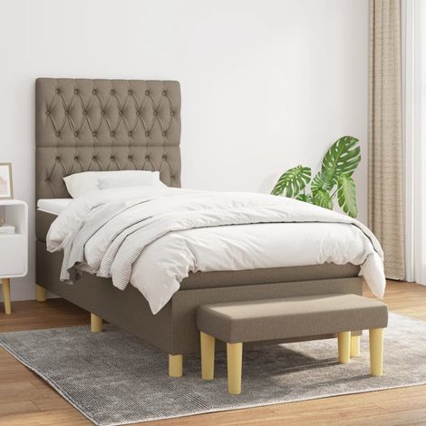 Lit à sommier tapissier avec matelas Lit Adulte Meuble de Chambre à Coucher Taupe 90x200 cm Tissu VSGS370673 (1/5)