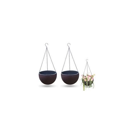 2 Pièces Jardinières Suspendues, Pots De Fleurs Suspendus, Avec Trous De Drainage Et Bouchons, Pour Intérieur Extérieur Plafonds Balcons Décoration Murale Brun M (1/5)