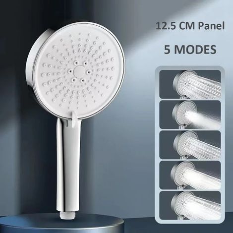 (Argent) Grand panneau de pommeau de douche, 5 modes réglables, spa de douche haute pression. (1/5)