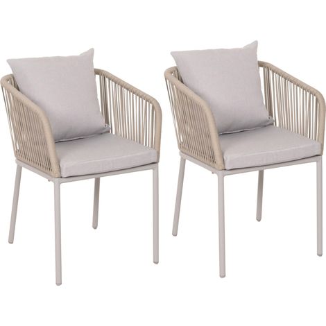 Lot de 2 chaises de jardin avec accoudoir cadre en aluminium corde en maille coussin gris clair 040007308 (1/5)
