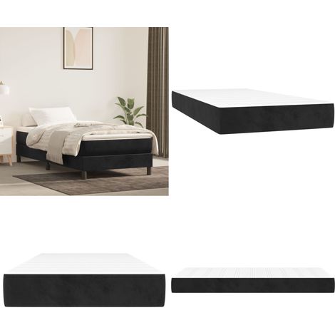 Materasso a Molle Insacchettate Rigidità Media Nero 90x200x20 cm in Velluto - Materasso in velluto - Schiuma confortevole