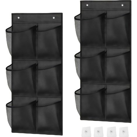 Lot de 2 organiseurs de chaussures à suspendre - 6 grandes poches en maille - Sans perçage - Pliable - Pour armoire, camping-car, chambre à coucher, salon (1/5)