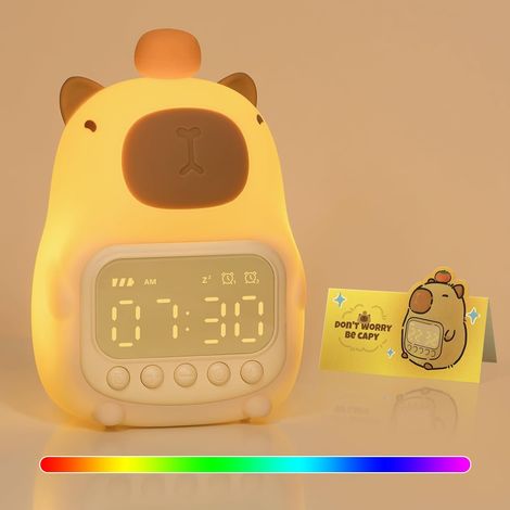 Réveil enfant capybara avec veilleuse, 7 couleurs mignonnes, lampe de table en silicone en forme d'animal (1/5)