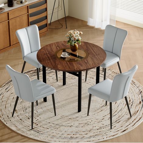Runder Tisch- und Stuhlset, 100 cm, MDF, gehärtetes Glas, 4 Plätze HAVRYA (1/5)