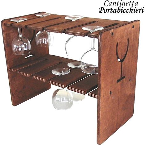 Cantinetta Porta Bicchieri Reggibicchieri In Legno Scuro 45 x 25 x 37 cm