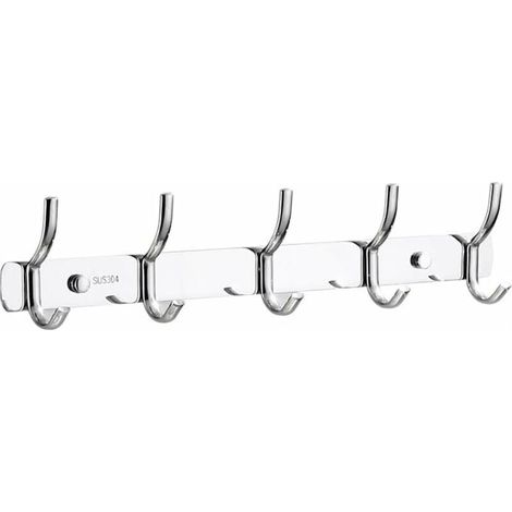 Garderobenständer fürs Badezimmer, Wandgarderobenständer aus Metall mit 5 Haken, Wandgarderobenhaken fürs Badezimmer, Edelstahl SUS304, gebürstete Oberfläche (gebürsteter Stahl, 5 Haken) (1/5)