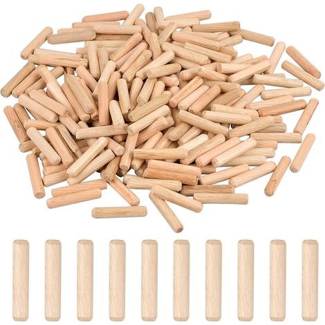 200 tasselli in legno, tasselli per mobili, tasselli in legno di faggio, tasselli scanalati in legno, tasselli in legno massello di faggio, per mobili in legno massello scanalati (8 mm x 40 mm)