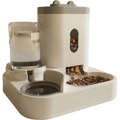 Distributeur automatique de croquettes pour chiens et chats avec abreuvoir intégré, grande capacité de stockage et de distribution d'aliments pour animaux.