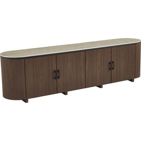 Ovales TV-Möbel aus Holz und Keramik "Portofino" - 200 x 40 x 55 cm - Braun