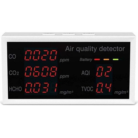 - DéTecteur de CO2 Qualité de L'Air DéTecteur CO/CO2/HCHO/TVOC/AQI Testeur de TempéRature et D'Humidité Moniteur de Dioxyde de Carbone Noir pour Vvoiture de Bureau à Domicile Diverses——, (1/5)