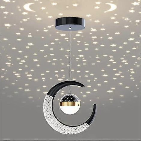Suspension LED moderne, lampe de chevet créative à projection d'étoiles et de lune pour enfants, plafonnier LED pour la décoration de la chambre d'enfant (1/5)