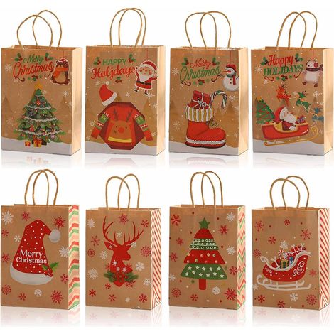Sacs Cadeaux de Noël - 24 Pièces Avec Anse, Kraft, Réutilisables, 21 x 15 x 8cm (1/5)