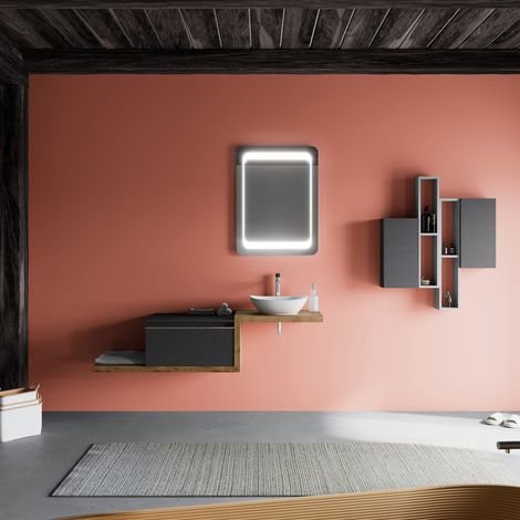 Mueble De Baño 160Cm Lavabo Con Encimera De Roble Natural, Espejo 60X80 Lagos (1/5)