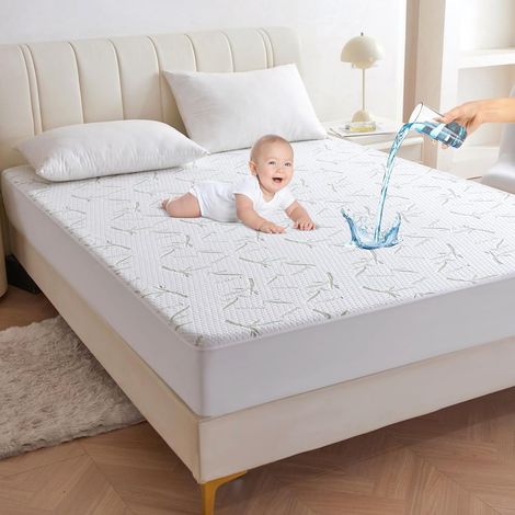 Wasserdichter Matratzenbezug 90x200x30 cm – Atmungsaktives, weiches 3D-Gewebe – Maschinenwaschbare, auslaufsichere Matratzenauflage – Schutz für Babys & Erwachsene (1/5)