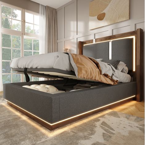 Cama con almacenaje LED 90x200 tapizada OKMYHOME (1/5)