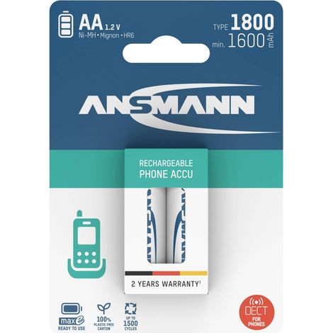 Ansmann 1312-0038 Batteria ricaricabile Stilo (AA) NiMH 1600 mAh 1.2 V 2 pz. (1/5)
