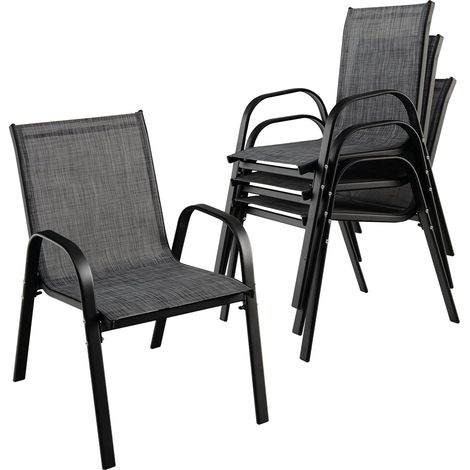 Costway – Lot de 4 chaises de jardin empilables – Charge 120 kg – Dossier haut et accoudoirs ergonomiques – Métal et tissu respirant – 83 x 68 x 56 cm