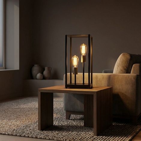 Metal Frame Double Industrial Table Lamp (1/2)