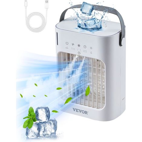 4-in-1 Tragbare Klimaanlage, Verdunstungsluftkühler, 700-ml-Tank, 3-stufiger Tischventilator, Timer, 7-farbige Beleuchtung, fürs Schlafzimmer - KZQ (1/4)