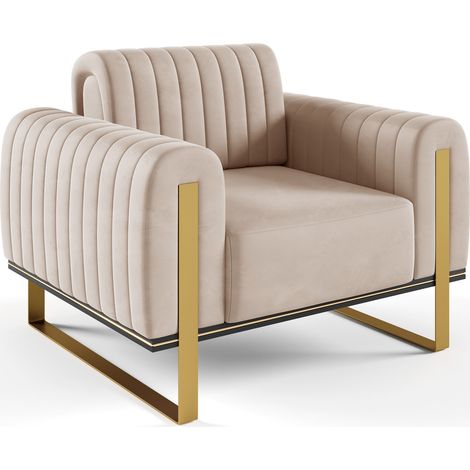 Selsey Parissa - Sessel, Samt Hellbeige goldene Füße, 106 cm (1/5)