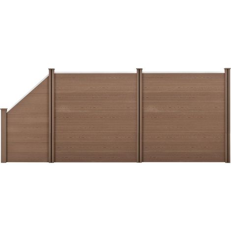 Clôture brise vue brise vent bois composite (WPC) quadratique et oblique brun 183 x 451 cm (1/4)