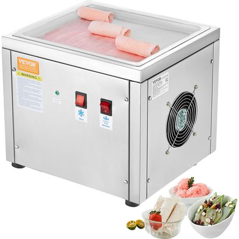 Machine à rouleaux de crème glacée frite, Puissance 500W, Produit 8kg/min, Taille de la poêle 280x240x20mm, Construction en acier inoxydable, Température de fonctionnement 5-38℃ (1/5)