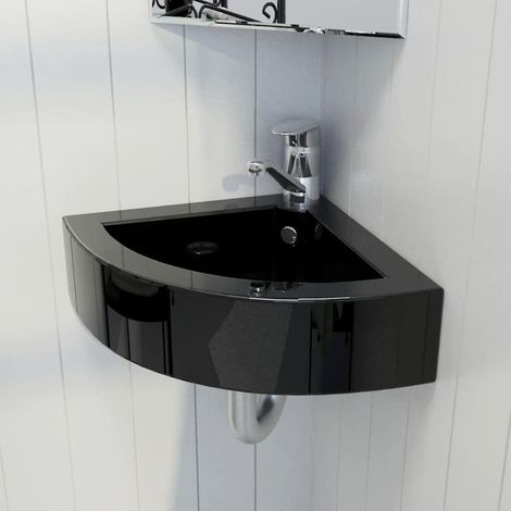vidaXL Lavabo avec trou de trop-plein 45x32x12,5 cm Noir (1/5)