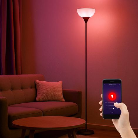 Smart LED lampada da terra dimmerabile proiettore da soffitto lampada da terra opale lampada da soggiorno color titanio, cambio colore, controllo vocale tramite app, metallo, 8,5W 806lm bianco caldo, 