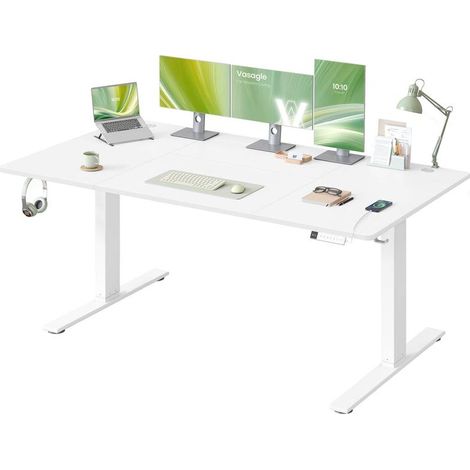 Bureau électrique réglable en hauteur 180 x 80 cm avec port USB et fonction mémoire pour télétravail en aggloméré blanc (1/2)