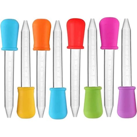 Lot de 8 pipettes compte-gouttes en silicone et plastique avec embout à poire pour la cuisine, les bonbons et l'huile, idéales pour les enfants - 8 couleurs (1/5)