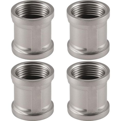 Lot de 4 manchons en acier inoxydable - Double mamelon 1/2" IG/IG - Filetage intérieur 1/2" - Adaptateur DN15 - Pour raccord de tuyau (1/5)