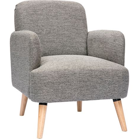 Sillón nórdico de tela gris claro y madera clara ISKO