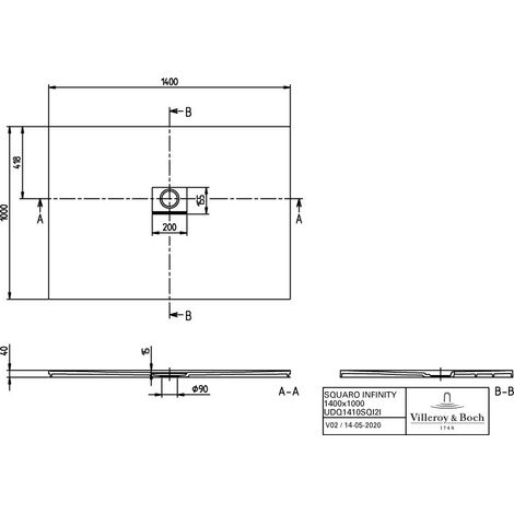VB DW Squaro Infinity 1400x1000x40mm rectangle flb encastré AR Almond