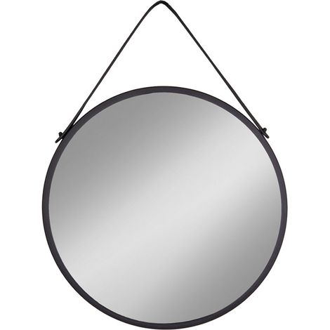 Trapani Miroir avec bande de suspente en cuir, noir. (1/4)