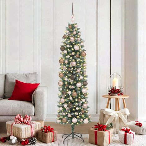 vidaXL Árbol Navideño Artificial Delgado Verde y blanco 180 cm (1/5)