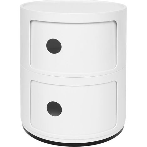 – Table de chevet cylindrique légère avec 2 tiroirs – Plastique ABS blanc – Compacte pour chambre et salon – Facile à assembler et nettoyer (1/3)