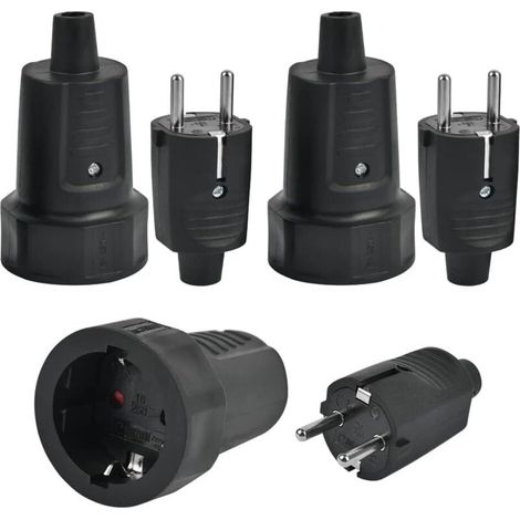 3 IP44-Stecker und 3 Buchsen, 2-poliger 250-V-16-A-Stecker, IP44-Stecker mit Gummidichtung, wasserdichte Steckdose, Stecker und Buchsen für den Außenbereich, für 6–10 mm² Kabel (1/4)