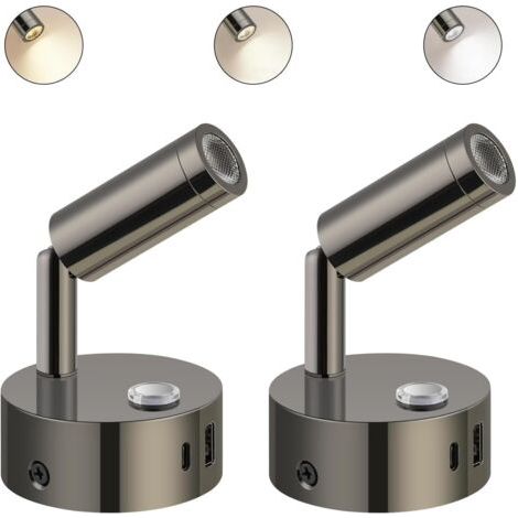 Lampes de lecture LED, lot de 2, à intensité variable (3000K-6000K), avec interface USB A+C, adaptées aux bateaux, voitures et camionnettes. (1/5)
