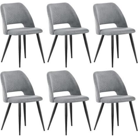 Esszimmerstühle 6er Set, Kordsamt, gepolstert, Metallbeine, Grau (1/5)