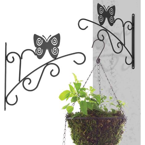 Support mural décoratif en fer forgé pour plantes, panier à fleurs, carillon, mangeoire à oiseaux, papillon (1/5)