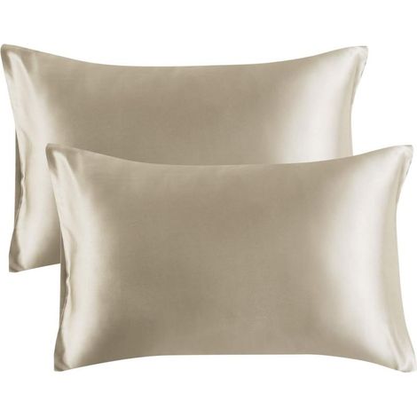 Lot de 2 taies d'oreiller en soie glacée - Kaki 51 x 66 cm (1/5)